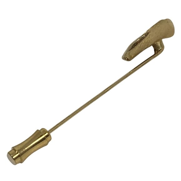 CROWN TRIFARI Gold Tone Textured Leaf Hat Stick Lapel Pin Brooch Vintage Signed - Picture 3 of 6